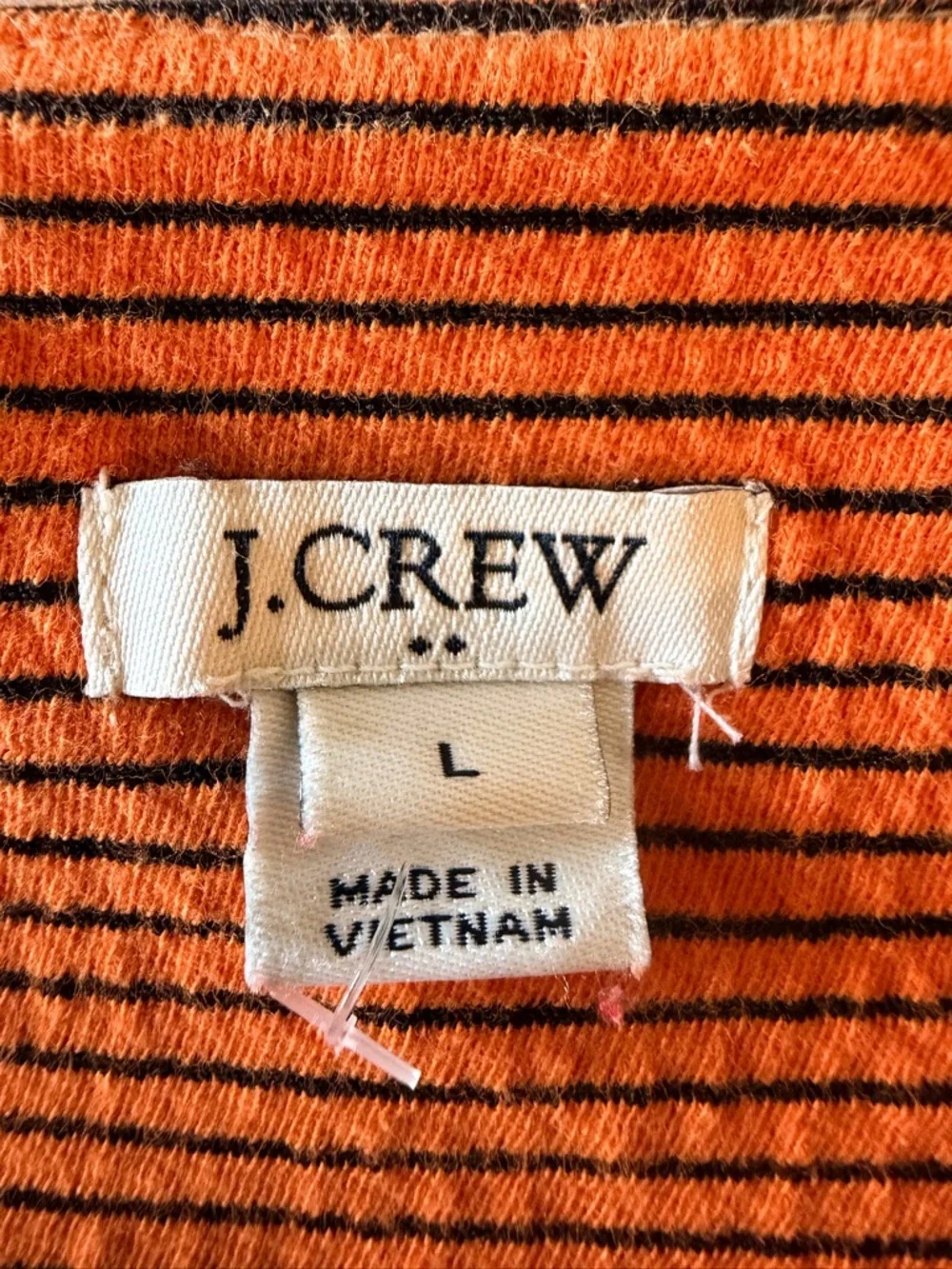 J.Crew Orange Black Striped Bell Sleeve Top Size L Casual Knit Blouse